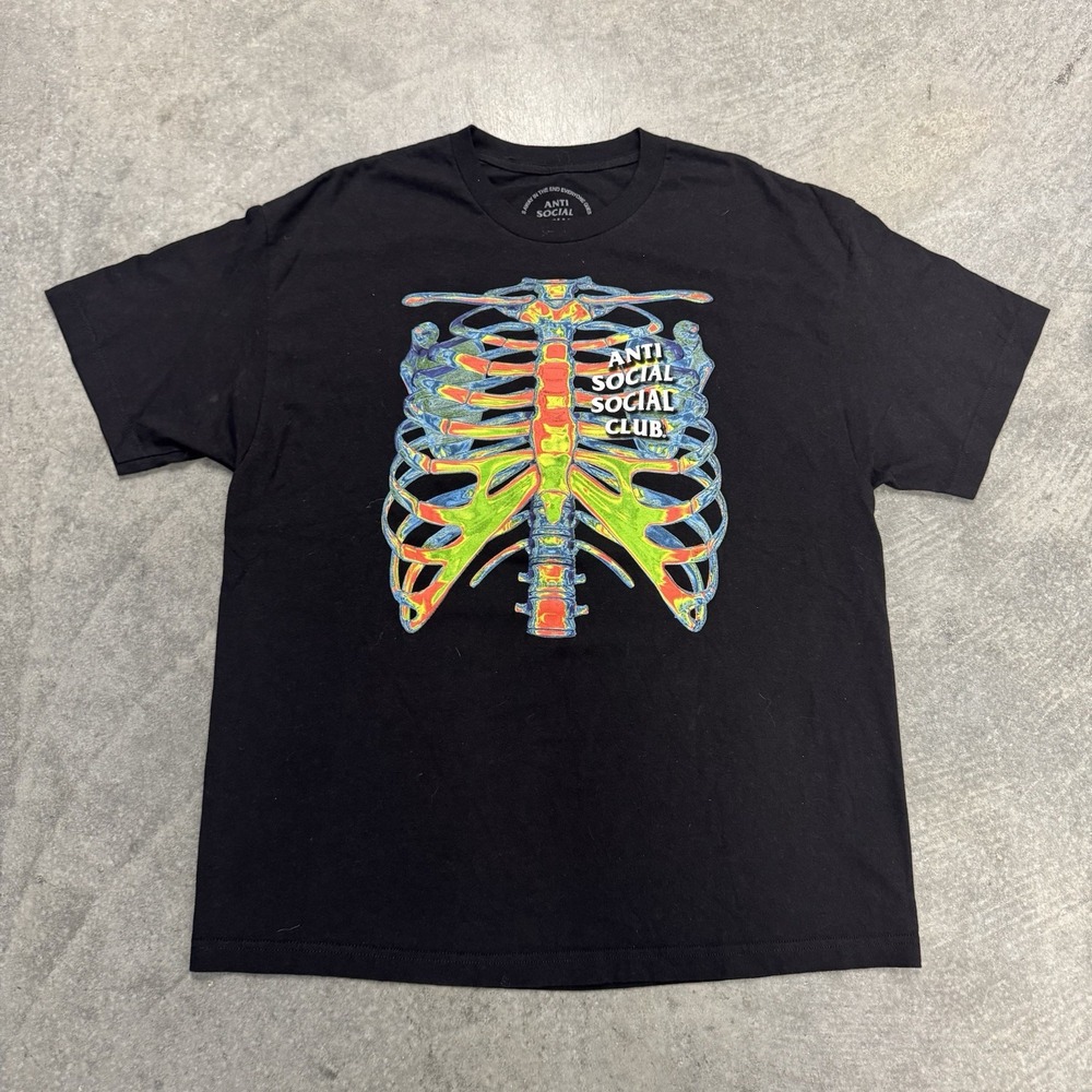 Anti Social Social Club Skeleton Graphic Black Cotton Crew Neck T-Shirt Men's XL